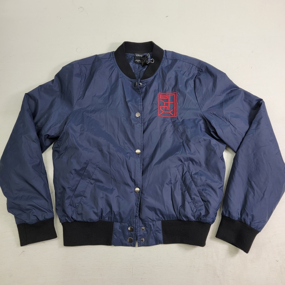 Disney BAYMAX Big Hero 6 Nylon Bomber Jacket Juniors Youth Sz L Navy Blue EUC